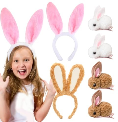 BOYATONG 2 Stück Hasenohren Haarreif + 4 Hasen Haarspangen, Osterhasenkostüme für Damen Erwachsene kinder, Hasenohren Kostüm, Hasenkostüm für Karneval Fasching Cosplay Party
