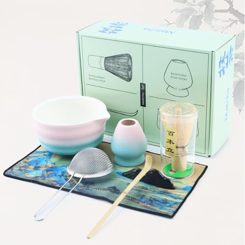 Juego de té japonés (7 piezas), juego de batidores de matcha, juego de batidores de matcha, juego de cerámica Matcha, incluye cuenco de matcha, batidor de matcha, soporte para batidor, cuchara de