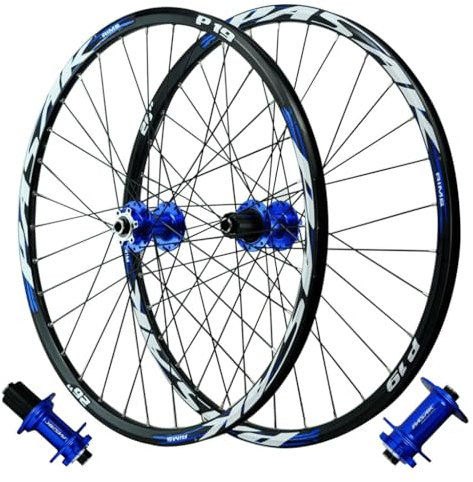 LPYDWZ MTB Fahrrad Laufradsatz 26/27,5/29 Zoll, Fahrrad Vorderrad Hinterrad Abgedichtete Lagernabe Scheibenbremsfelge 32 Speichen Steckachse 142mm for 7-11 Gang Kassette(Blue Thru AXLE,29 ER)