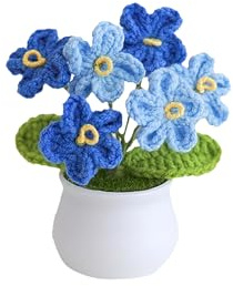 Forget Me Not Gifts - Crochet Flowers, Crochet Gifts For Women, Knitted Flowers, Crochet Plant, Handmade Potted Plant Decor, Knitting 6 Head Forget Me Not Artificial Woven Small Potted with Stems