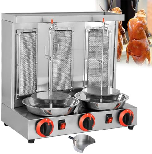 Máquina para Hacer Kebab y Doner con Parrilla para Shawarma, Asador Giratorio a Gas, Asador Vertical para el Hogar, con 3 Quemadores, para Asar Pollo, Asar Pavo, Tacos y Asar