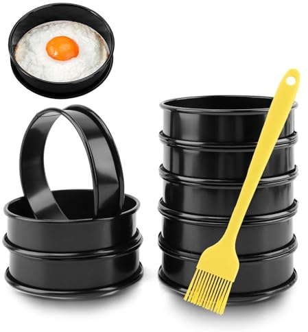 8PCS Crumpet Rings Nonstick English Muffin Rings 4 Inch Stainless Steel Double Rolled Tart Rings Baking Egg Ring Round Metal Pastry Baking Rings with Silicone Brush(COLOR:black)