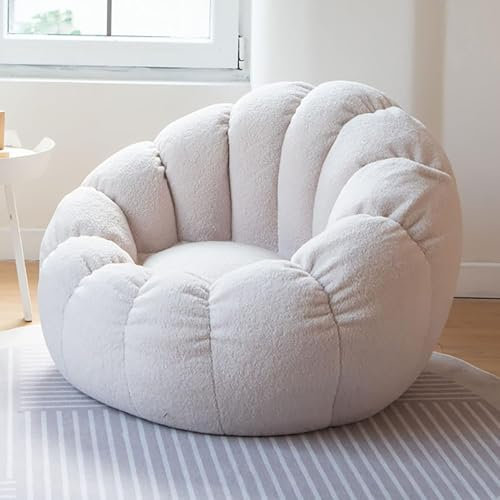 Lltdnze Copertura per Poltrona A Sacco, Eco-Pellicia Classica Poltrona Sacco (Senza Imbottitura!!!) Sedia da Gaming Sedia da Giardino, Legero e Portatile Poltrona Sacco per Zone Giorno,Bianca