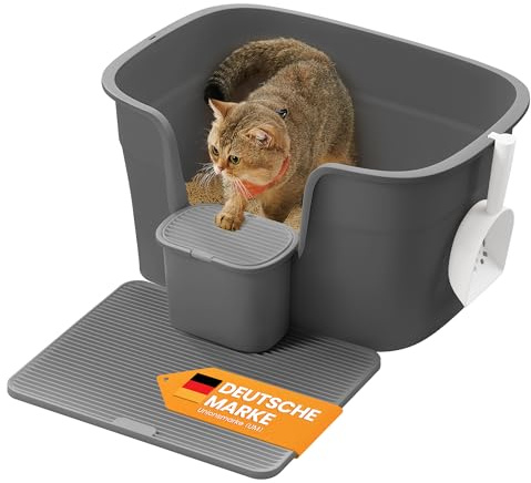 Feandrea Lettiera per Gatti in Casa, Extra Larga con Lati Rialzati, con Tavola Raccogli Lettiera, Scatola Portaoggetti, Paletta, per Più Gatti di Taglia Grande, Grigio Ardesia PPT003G02