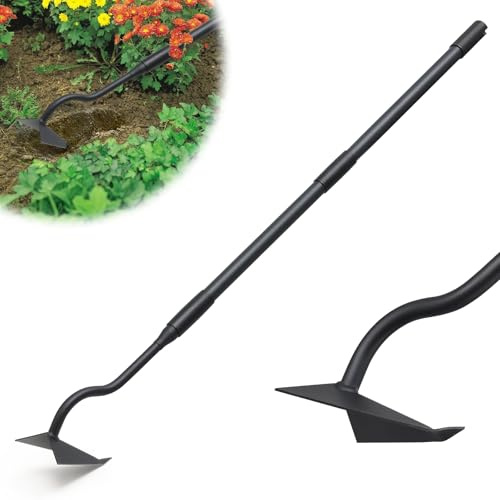 Lilyvane Garden Hoe, Heavy Duty Plow Hoe Garden Tool for Plowing,Cultivating, Trenching, Ridging, Weeding, Loosening Soil, 55 Inch Long Handle, V Shaped Sharp Triangle Hoe, Gardening Hand Tools