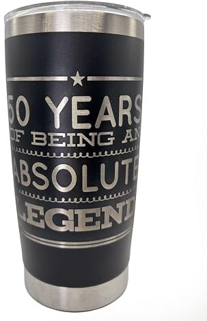 50th Birthday Gifts for Men, Tumbler Travel Coffee Mug, 50 years of being an absolute Legend, Christmas, Birthday, Stainless Steel 500ML BLACK