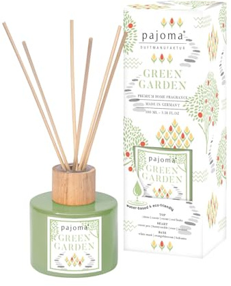 Raumduft Diffuser Green Garden, 100 ml mit Stäbchen - Essential Oils Lufterfrischer in Geschenkverpackung | Frische von Bergamotte, Orange & Lavendel | Wohn-, Schlaf-, Bad, WC, Hotel, Büro, Deko