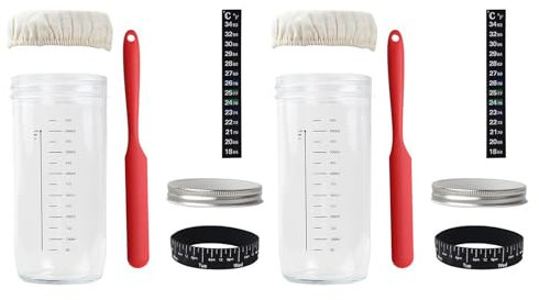 Vynetra Juego de tarros de vidrio para hacer pan con boca ancha, ollas de masa para principiantes, suministros para hornear pan, accesorios de cocina para hornear