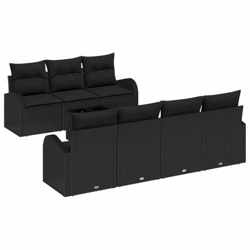 vidaXL 8 Delar Trädgårdsoff-set med Kuddar Svart Poly Rattan