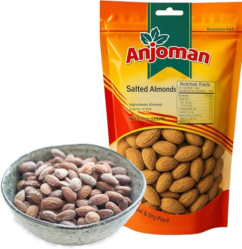 Anjoman Premium Salted Almonds Nuts Bulk – 180g Roasted Whole Almonds, Plant Based Protein, Gluten Free Healthy Snacks Keto Vegan Friendly Pack