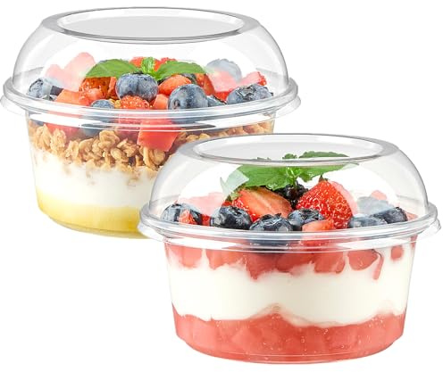 Jycnolm 50 Pack 12 oz Plastic Dessert Cups with Lids, Clear Disposable Snack Bowls for Yogurt Parfait, Cake, Fruit, Salad, Acai Bowls