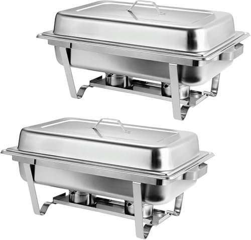 JKJZSALJ Chafing Dish Buffet Set Vassoio in Acciaio Inox Buffet Catering 8 QT Acciaio Inox 2 Confezioni Piatto Acqua Padella Cibo Supporto Combustibile Coperchio Buffet Catering S