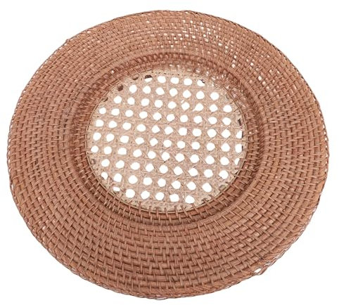 Oreilet Mantel Individual Redondo Tejido de ratán Bohemio 35cm, Base ratán Tejida Mano, 21cm diámetro Interior, Mantel rústico Estilo rústico, Resistente al Calor, para Platos Cena