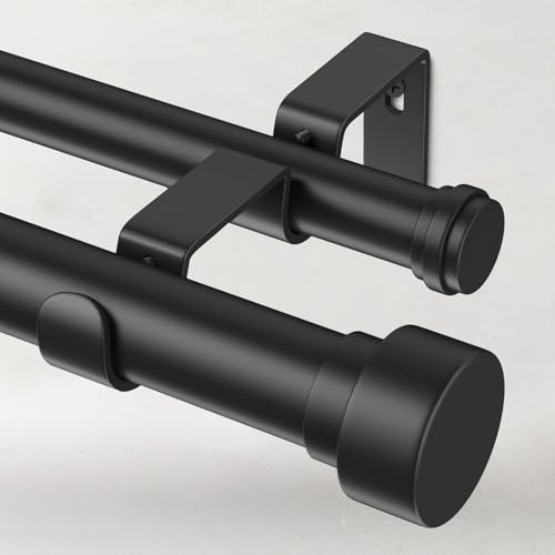 Time Forest 1 Inch Double Curtain Rods for Windows 66 to 120 Inches(5.5-10 Feet), Adjustable Heavy Duty Curtain Rod with Classic Cap Finial, Telescoping Modern Style Decorative Drapery Rod, Black