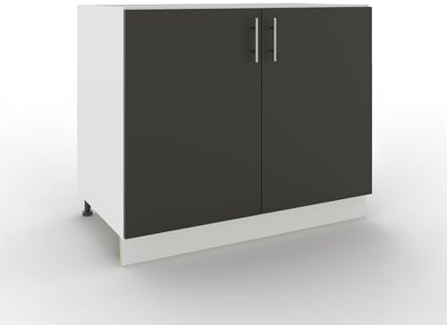 JD Greta Adjustable Kitchen Sink Base Unit - 1000mm - Sink Cabinet with Doors (No Worktop) - Dark Grey Matt