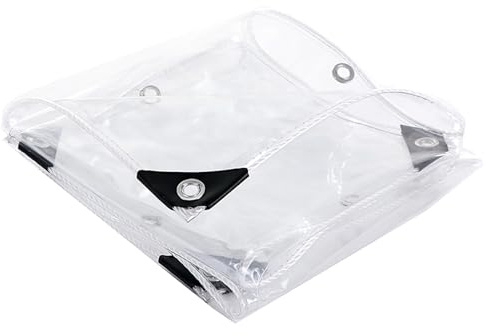 Telone impermeabile trasparente per esterni, 0,35 mm, in PVC, resistente agli strappi e alla polvere, ideale per gazebo, terrazza e campeggio, include corda di fissaggio, distanza tra le scanalature
