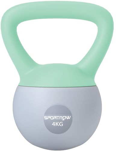 SPORTNOW Pesa Rusa 4 kg, Soft Kettlebell Relleno de Arena Metálica y Mango Antideslizante, para Entrenamiento Culturismo en Casa, Gimnasio, Verde y Gris