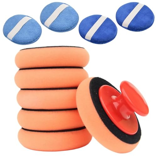 11stk Polierschwamm Auto Set Politur Schwamm Polierpads Elastische Scheibe, Mikrofaser, Geeignet für Wachs, Politur und Lackreiniger 12,5 10cm