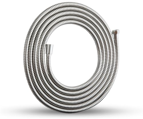 OFFO Flexibel rostfri stål duschslang, duschslang, 5 m, G1/2 tums standardslutning, läckfri och knäppningsskyddad, lätt att rengöra, för dusch, badrum, krom