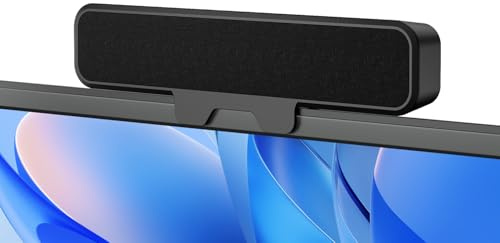 Plyee Audio Altavoces Computadora de Escritorio, Barra de Sonido Estéreo con Clip para Monitor, Graves Profundos, Plug and Play, Tipo‑C y USB‑A Integrados