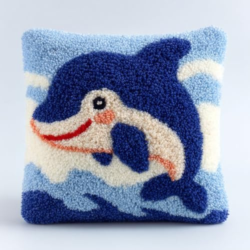 Henypt Knüpfkissen Set, Delfin Knüpfkissen Set für Anfänger zum Selber Knüpfen,Knüpfset Kissen DIY Knüpfteppich Knüpfpackung,43x43cm