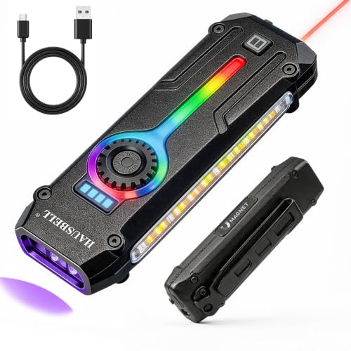 HAUSBELL 1800 Lumens Flat Flashlight Rechargeable Magnetic UV Red Light