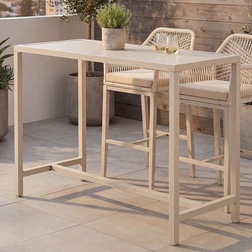 Mendler Mesa alta HWC-P91, mesa de jardín, mesa de bar, exterior, metal, 105 x 130 x 65 cm, color crema