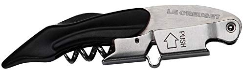 Le Creuset Sacacorchos sommelier 2 tiempos, Extrae el tapón de la botella de vino, WT110, Metal y Policarbonato, Negro, 59814011007061
