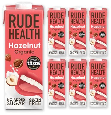 Rude Health 6 x 1 Litre Organic Hazelnut Drink, Dairy Free Milk Alternative | 100% Natural, Lactose Free, Dairy Free, Gluten-Free, Unsweetened, Award-Winning, Healthy & Vegan, 100% Recyclable Packaging