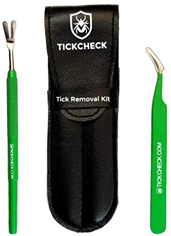TickCheck Premium Tick Remover Kit (Stainless Steel Tick Remover with Tweezers, Leather Case and Pocket Tick Identification Card)