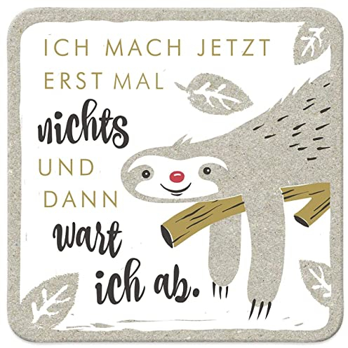 Sheepworld, Happy Life - 45441 - Untersetzer, A11, Faultier, Ich mach jetzt erst mal Nichts und dann wart ich ab., Kork, 9,5cm x 9,5cm