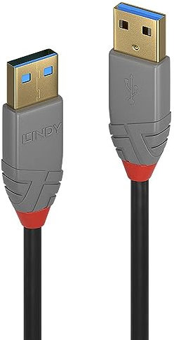 Lindy - Cavo USB 3.2 Tipo A a USB Tipo A, Cavetto USB Anthra Line 2 Metri, Tipo Maschio A/A, velocità di Trasferimento Dati Speed Fino a 5Gbps per Tastiera, Stampante, Fotocamera, Hard Disk