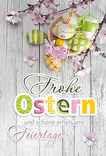KE - Hochwertige Osterkarte mit Folienprägung, 17x11,5cm Klappkarte inkl. Umschlag - Frohe Ostern Grußkarte - Motiv: Osterdeko Schöne Feiertage