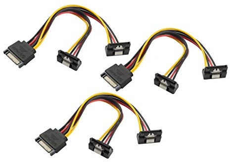 Baolongking SATA strömkabel, 6-tums SATA 15 stift hane till 2 x SATA 15 stift nere vinkel hona strömsplitter kabel (paket med 3)