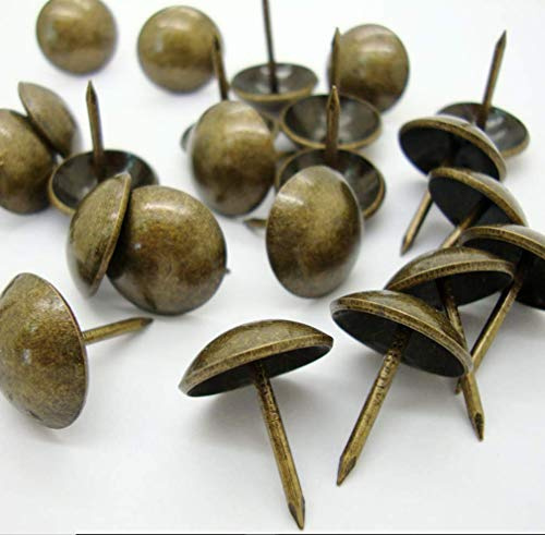 100 Pcs Bronze Upholstery Nails Decorative Round Head Tacks Brass Snag Vintage Thumb Stud Copper Push Pins Antique for Furniture Big Large Size (Head Dia:1/2, Height:11/16)