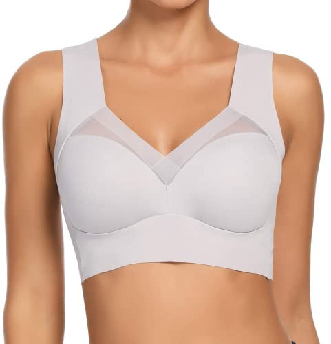 WOWENY Soft Bras Wireless Bras for Women Sleep Non Wired Bralette Crop Top Comfort Bra Tops Full Coverage Thin Bustier Light Support Grey XL