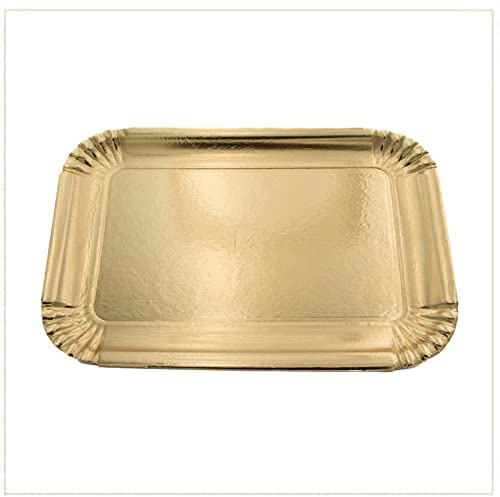 VIRSUS Vassoio/Navetta in Cartone di Colore Oro per Pasticceria disponibile in confezione da 10 kg (circa 133pz) – Formato 29,5x20,5cm Misura 4 – Vassoi Monouso per Dolci, Pasticcini, Torte - C