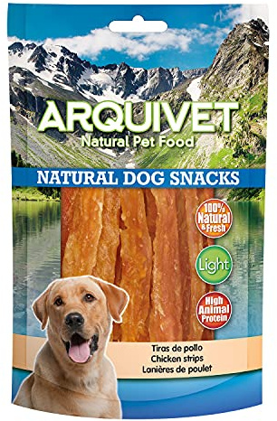 Arquivet Pack 12 Unidades Snacks Tiras de Pollo 100 g - Natural Dog Snacks - 100% Natural - Chuches, premios, golosinas para Perros - Producto Light - Muy Rico en nutrientes