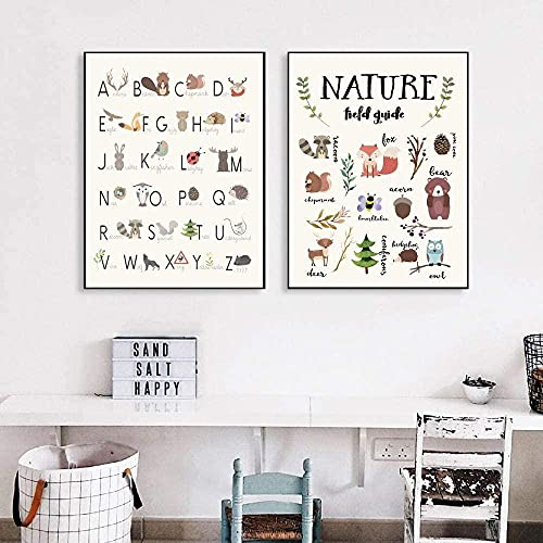 CloudShang Kinderzimmer Wand Bilder Natur Pädagogisches Poster Alphabet Lernen Kunstdrucke Waldtiere Leinwand Gemälde Bild Kindergarten Kinderzimmer Wand Dekor Bild E31174 50x70cmx2/Kein Rahmen