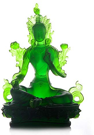 YGAKX Deko Buddha Figur für Wohnzimmer Tibetischer Buddhismus liefert Harz, um den Frieden zu halten Grüne Tara Glas Buddha Statue Tantrische Buddha Statue Dekoration Tan