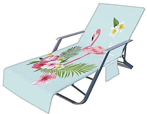 FANSU Schonbezug für Gartenliege Frottee Liegenauflage Garten Sonnenliege Handtuch mit 2 Taschen Stuhl Strandtuch für Schwimmbäder, Strände, Gartenhotels (Flamingo 5,75x210cm)