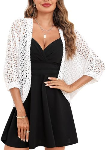 Gyabnw Bolero koftor för kvinnor UK sommar kortärmad damkoftor, Vitt, XXL