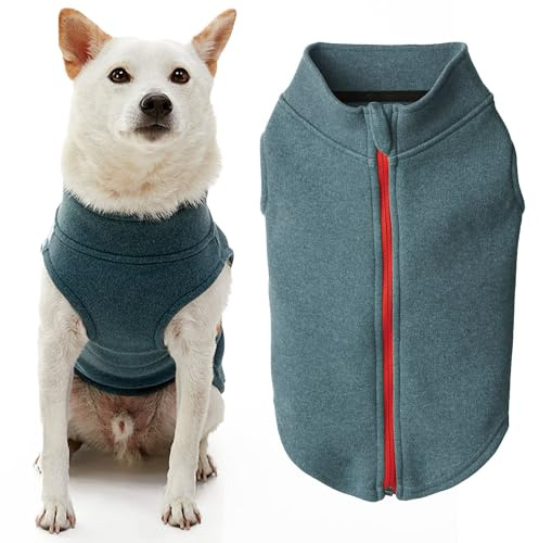 Gooby Hundepullover aus Mikrofaser-Fleece mit Reißverschluss – Türkis, Größe M – Warme, doppellagige Mikrofaser-Fleece-Hundejacke ohne Ringleine – Winter-Hundepullover für kleine Hunde und mittelgroße