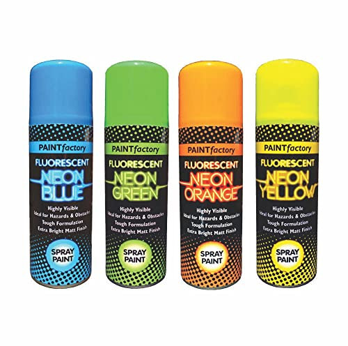 Classic Signature - Neon Pack of 4 Mix Colours Green, Blue, Yellow, Orange 200ML, Spray Paint Aerosol Fluorescent Bright Graffiti (Banksey) Matt Finish