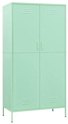 Gecheer Kleiderschrank mit 4 Verstellbare Einlegeböden Garderobenschrank Spind Umkleide Umkleidespind Stahlschrank Metallschrank Stahlspind Minzgrün 90x50x180 cm