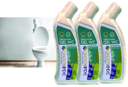 Gel Détartrant WC - Sanitaire Eucalyptus - 5 Opérations en 1 Application - Ecodétergent (3x750 ml)