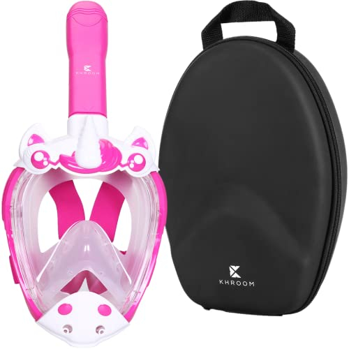Khroom Maschera da Snorkeling per Bambini | CO2 sicuro | Maschera Subacquea per Bambini |Maschera Integrale per Snorkeling | Maschere da immersione (Unicorno rosa+Soft-Case)