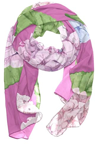 Foulard tendance en mousseline de soie pour femme - Violet et rose - Fleur d'hortensia, multicolore