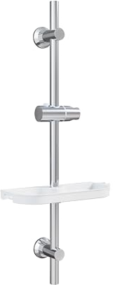 Görbach Colonna Doccia con Porta Ogetti Mensola Acciaio Inox Asta Doccia 70cm, Set Asta Doccia Saliscendi con Supporto Soffione Regolabile Cromo