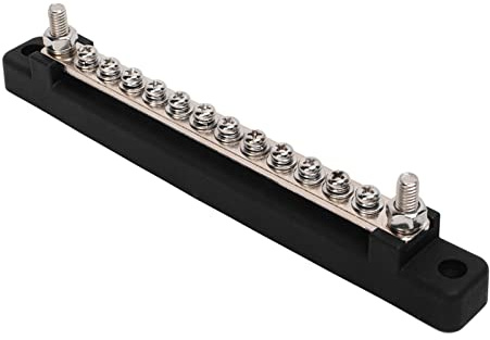 Aramox Bornier de Distribution Électrique 12 Voies, Bloc de Distribution avec Barres Omnibus, 2 Bornes M6, 12 Bornes M4, Boîtier à Vis pour Voitures, Noir